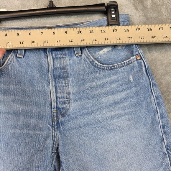 Levis 501 Premium Shorts Womens 27 Blue Denim High Rise Button Fly Distressed - Picture 2 of 13